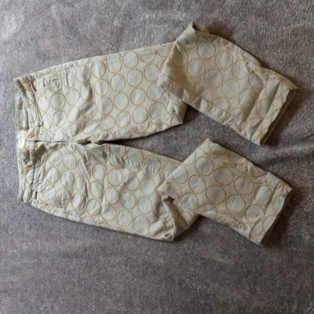 Anthropologie Chino khaki pants with geometric embroidery